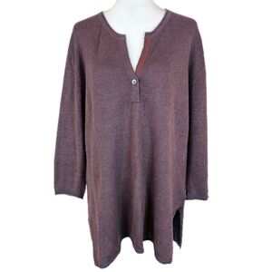 Poetry Linen Cotten Tunic Henley Top Womens 8 Oversized Knit Quiet Luxury Purple